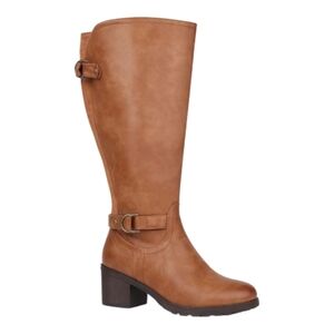 Women's Wide Calf Knee High Riding Boots with Decorated Double Buckle and Block